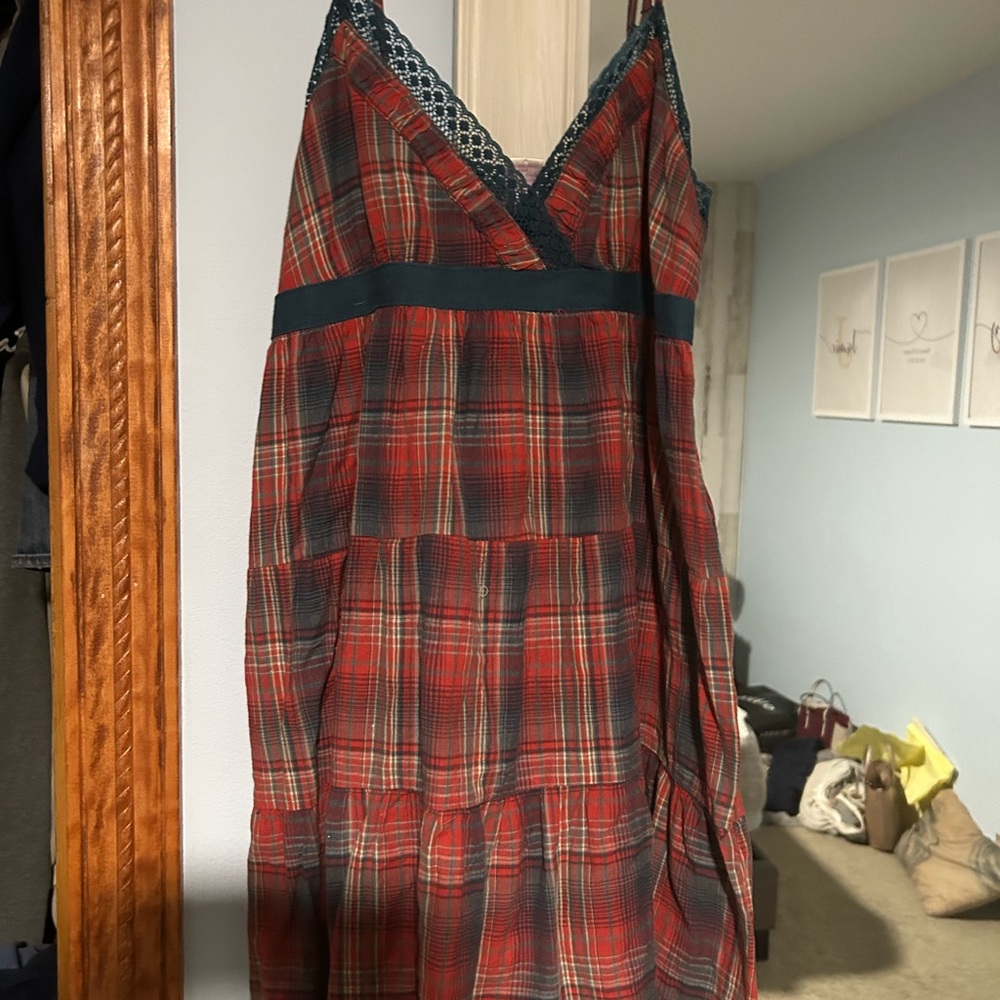 Red and Blue Plaid Dress with Lace Trim. Great for those Summer vacations !
